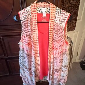 Chico's cream and coral sleeveless open  vest and coral tank top set size 1and 2